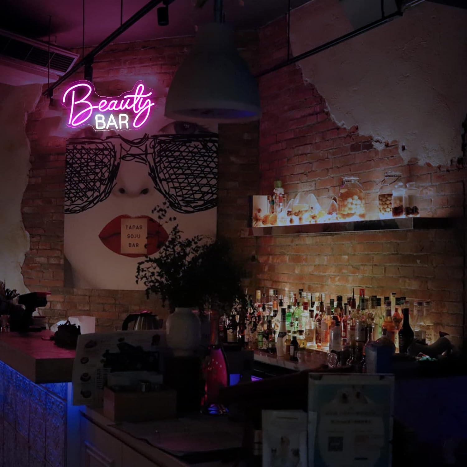 Cartel de Neón LED Beauty Bar Rosa 41.9x29.2 cm Decoración