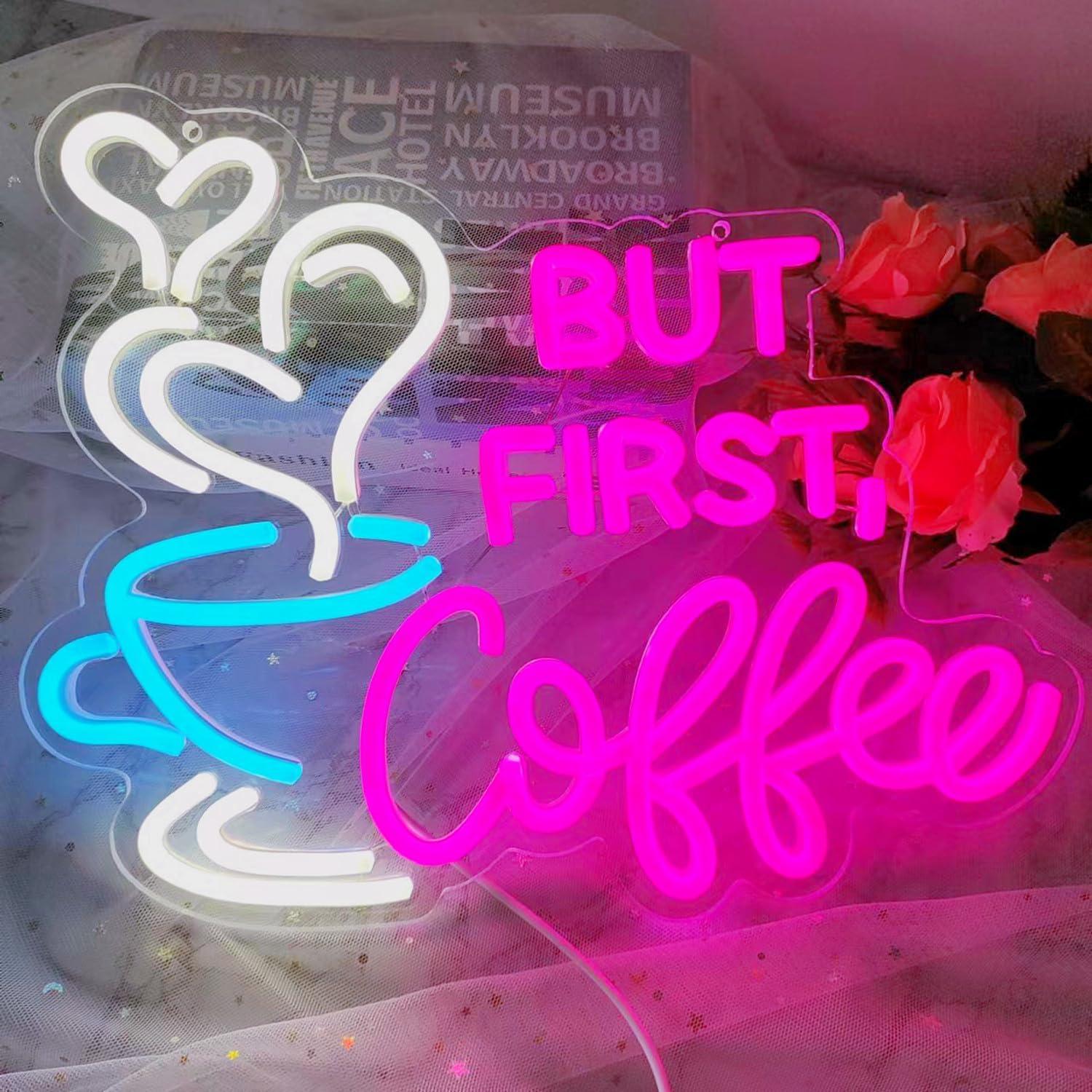 Letrero Neón Rosa Pero Primero Café 35.5x28.7cm USB Regulable