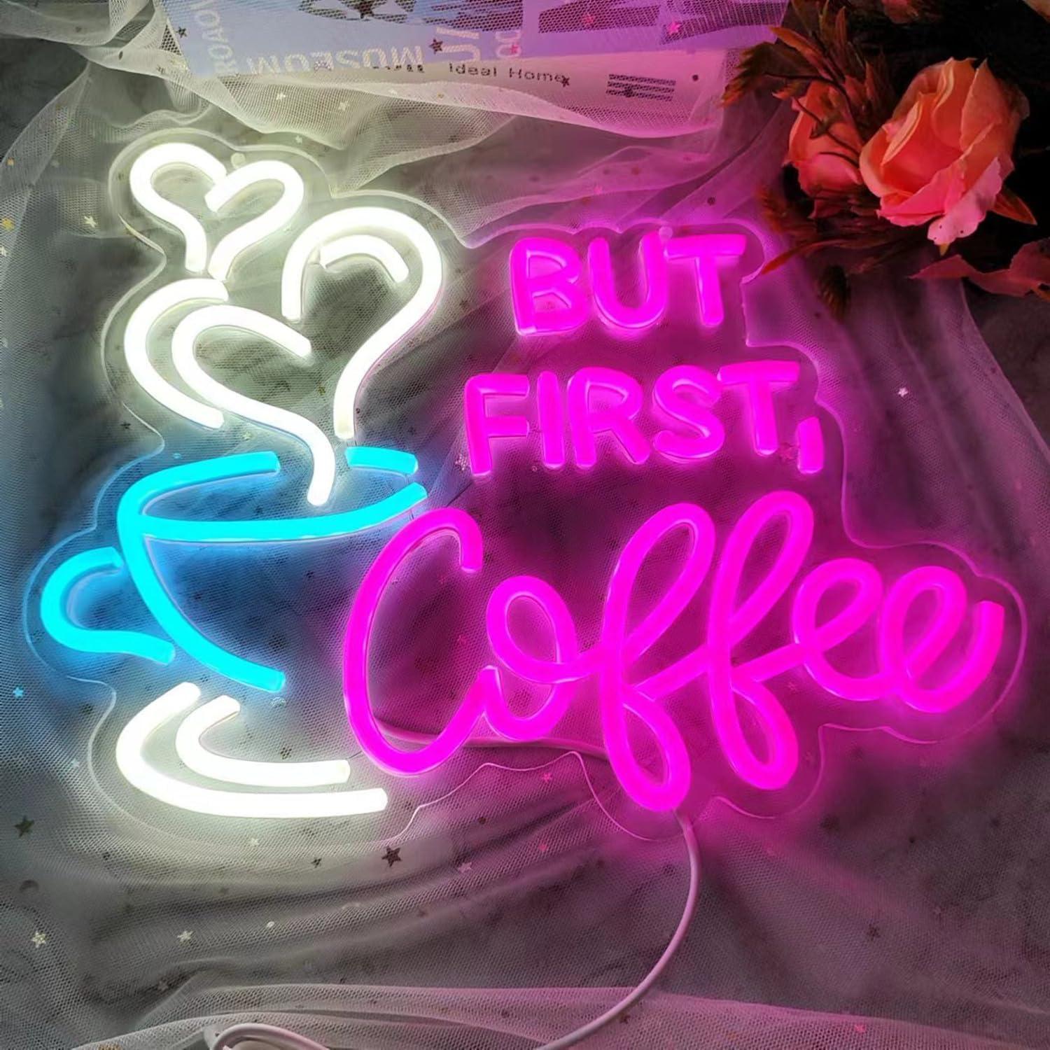 Letrero Neón Rosa Pero Primero Café 35.5x28.7cm USB Regulable