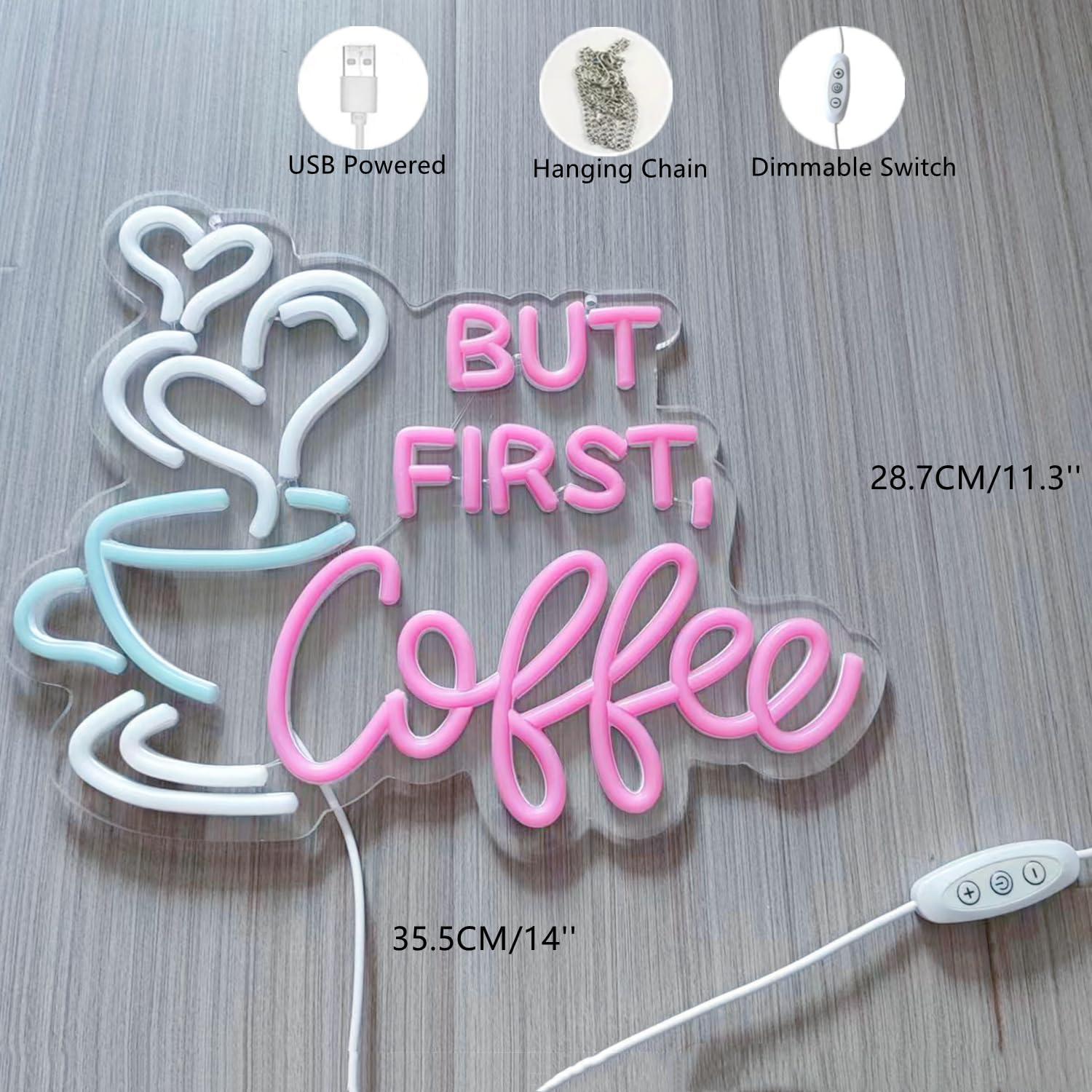 Letrero Neón Rosa Pero Primero Café 35.5x28.7cm USB Regulable