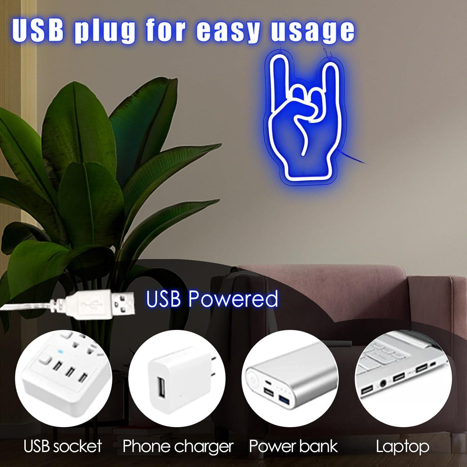 Luz de Neón LED Rock on Hand LeDigPig 35.56x21.34 cm Ajustable