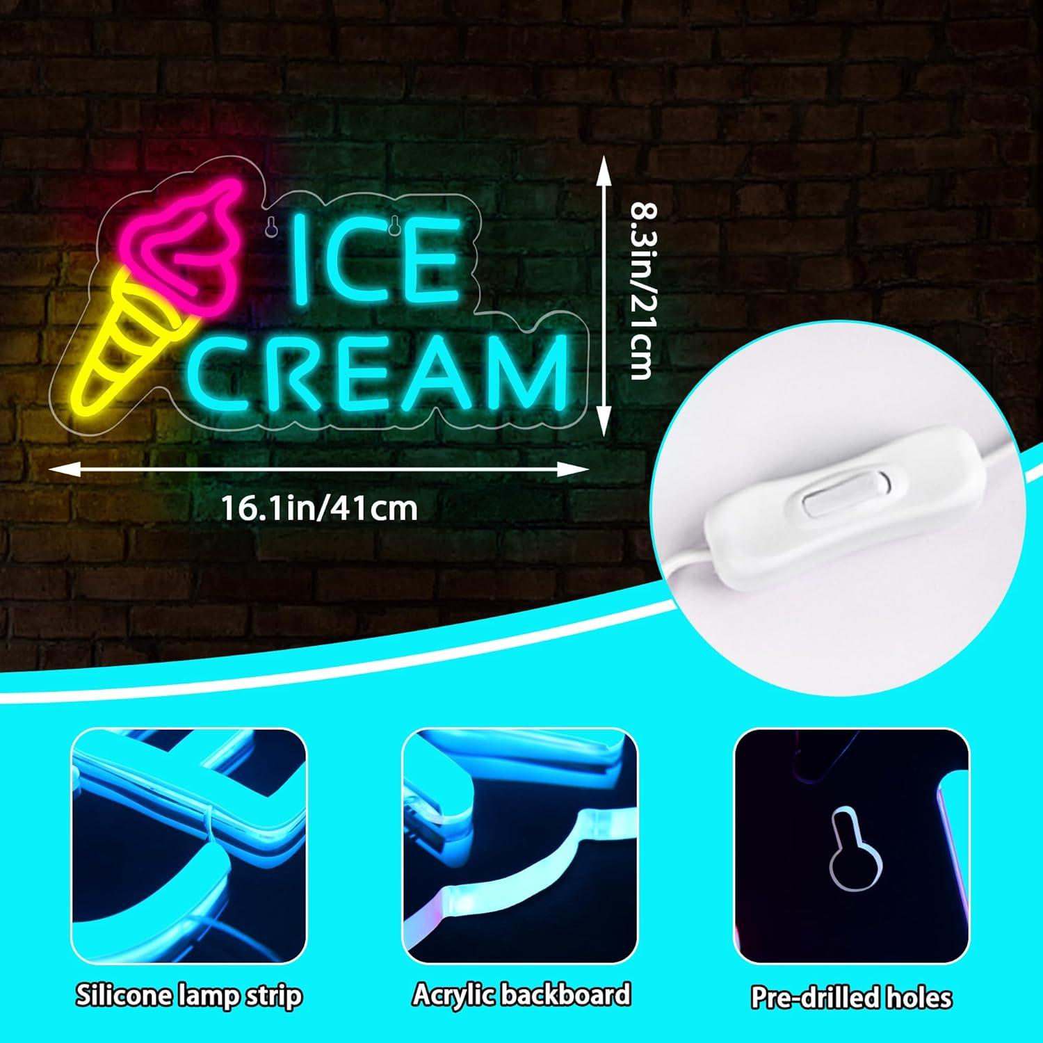 Letrero de Neón de Helado LED Attneon 40.9x21.1 cm Decoración