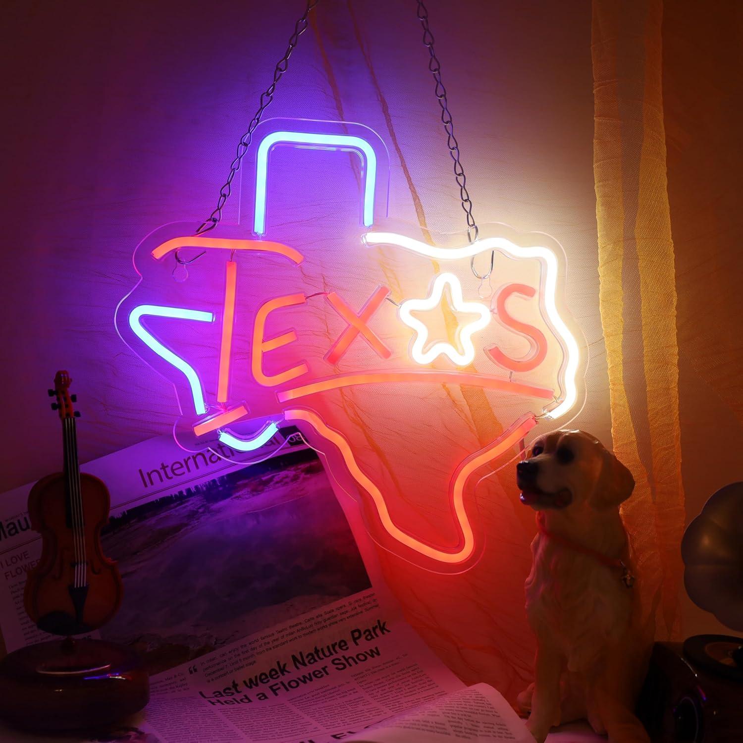 Letrero de Neón LED Texas Cuerno Largo 32x30 cm LeDigPig