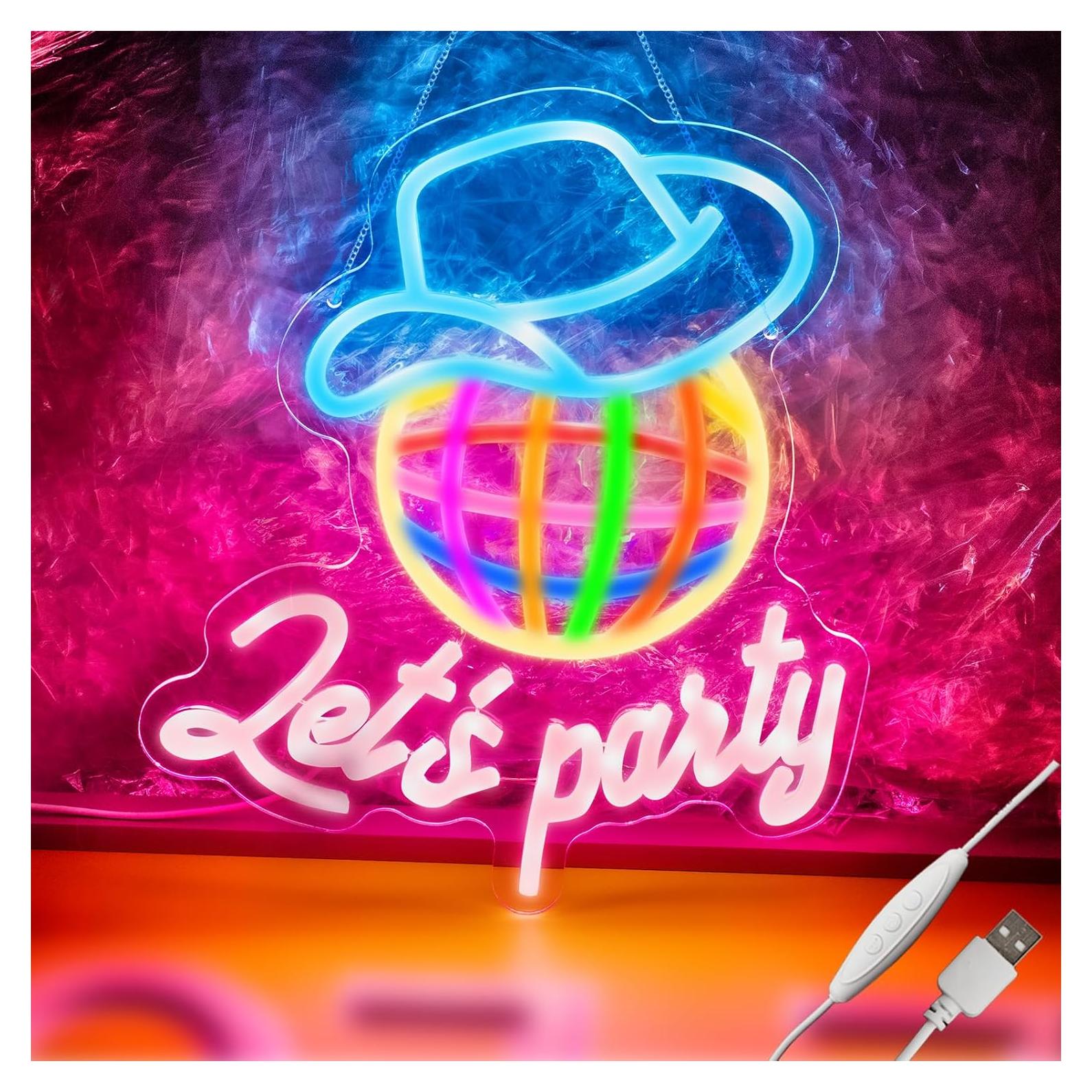 Letrero de Neón LED Vamos a Fiestar KHK 36.1x34cm Rosa