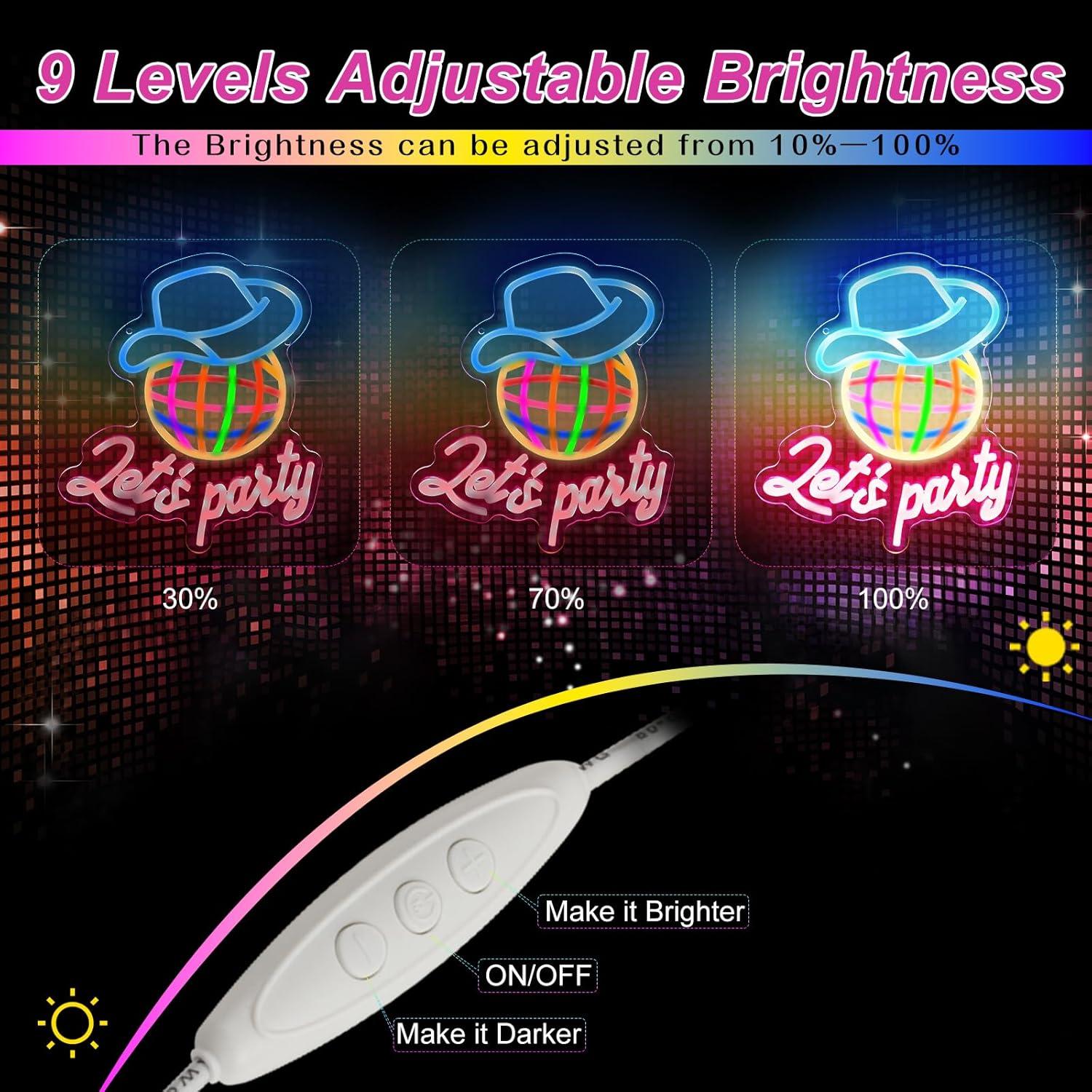 Letrero de Neón LED Vamos a Fiestar KHK 36.1x34cm Rosa