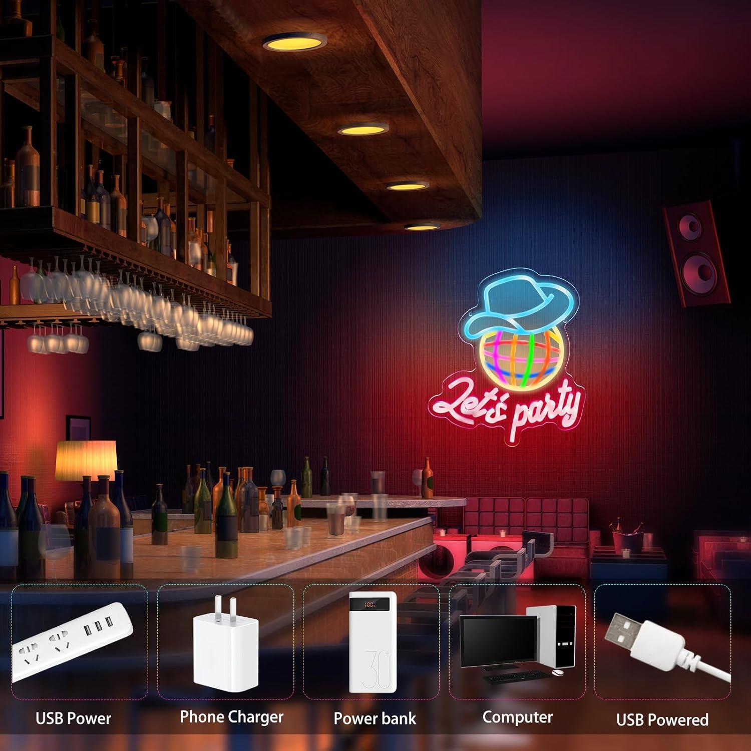 Letrero de Neón LED Vamos a Fiestar KHK 36.1x34cm Rosa