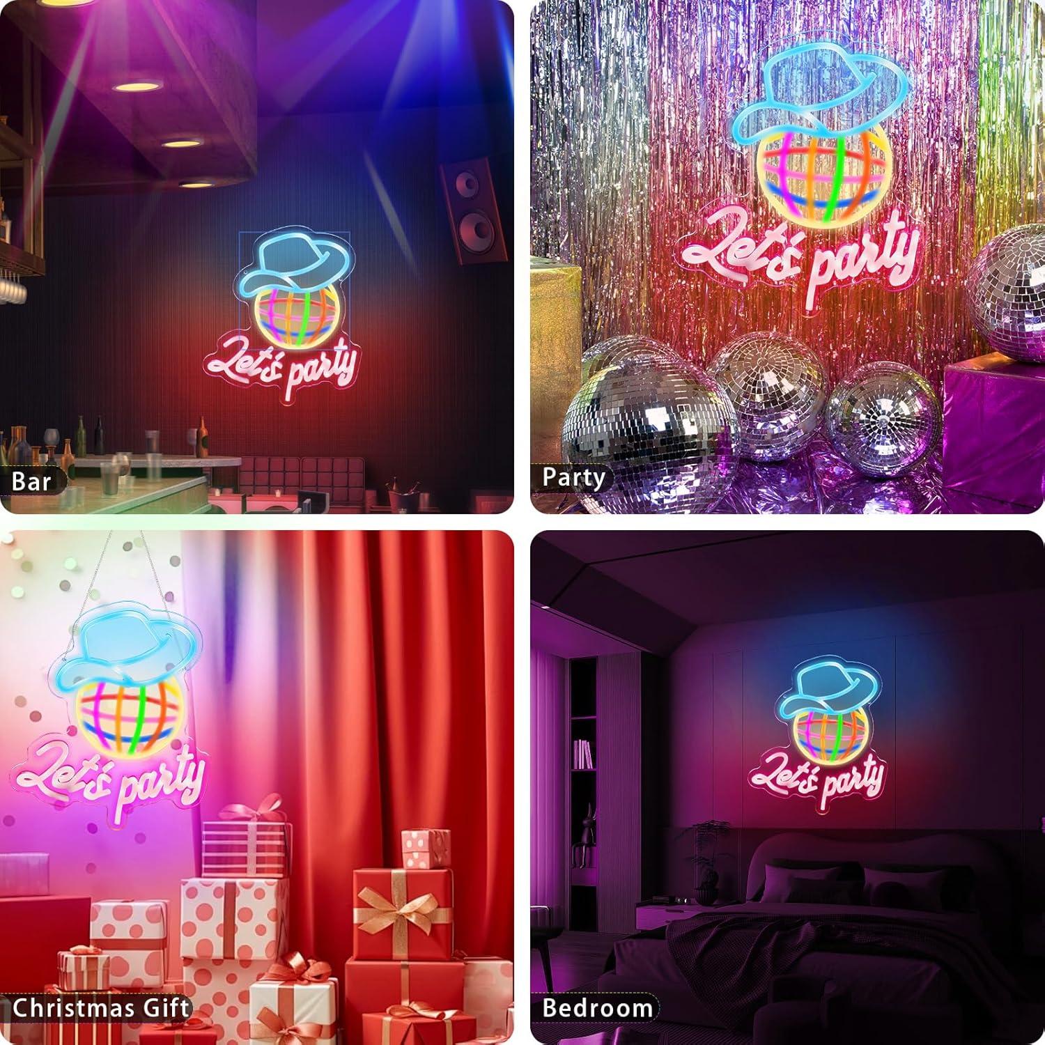 Letrero de Neón LED Vamos a Fiestar KHK 36.1x34cm Rosa