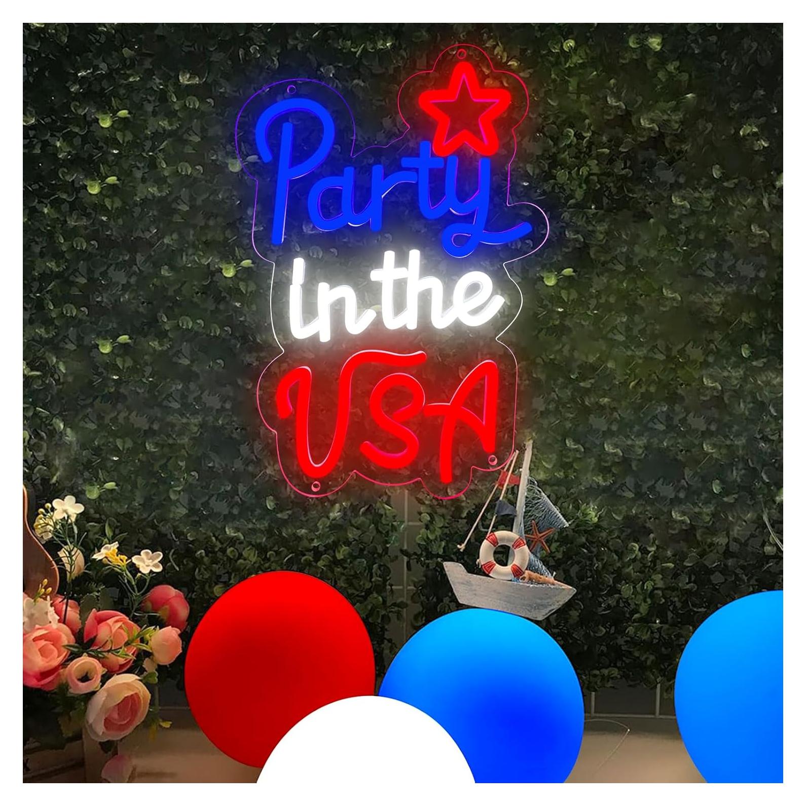 Señal de Neón Patriótica LED 4 de Julio AOOWSDX 23x33 cm