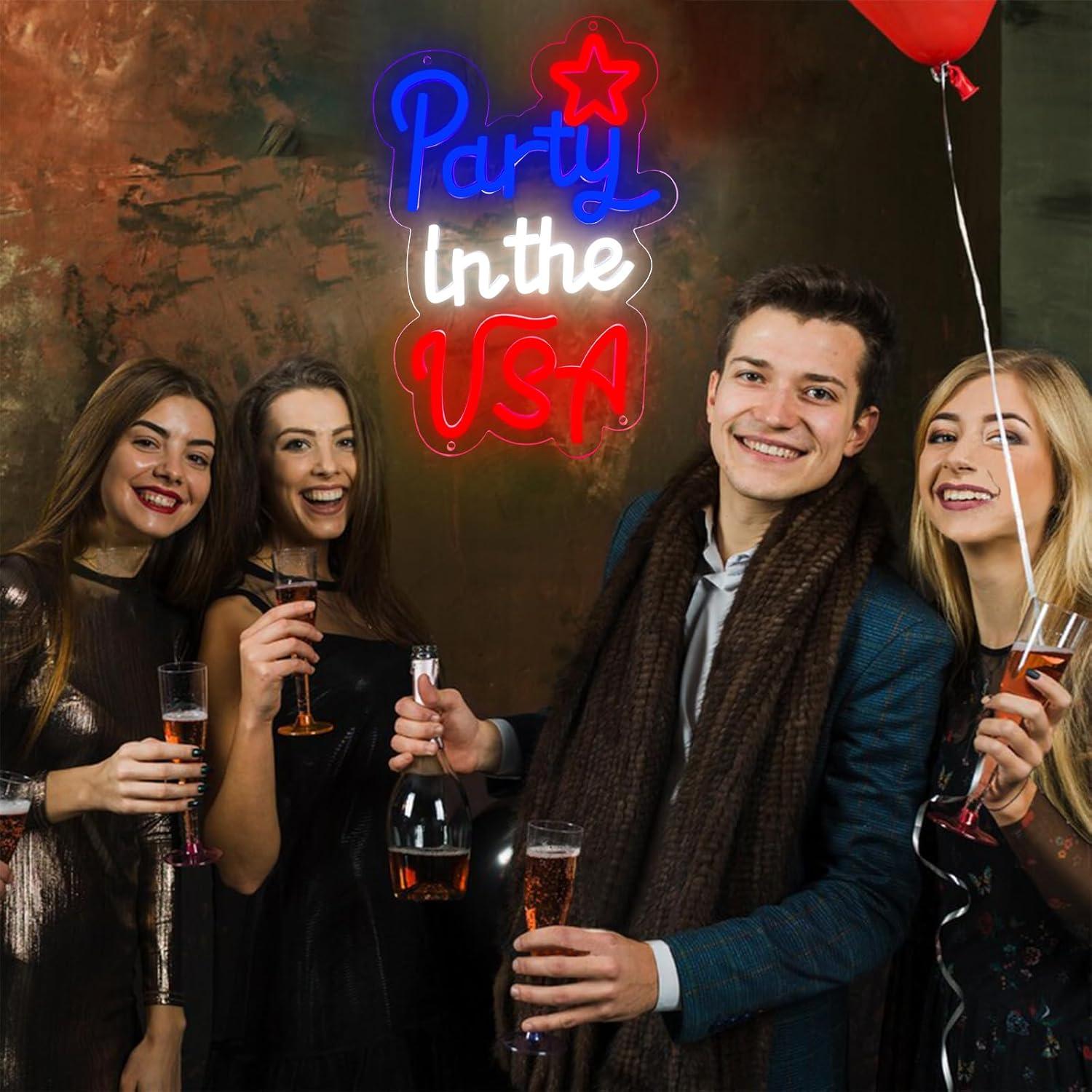 Señal de Neón Patriótica LED 4 de Julio AOOWSDX 23x33 cm