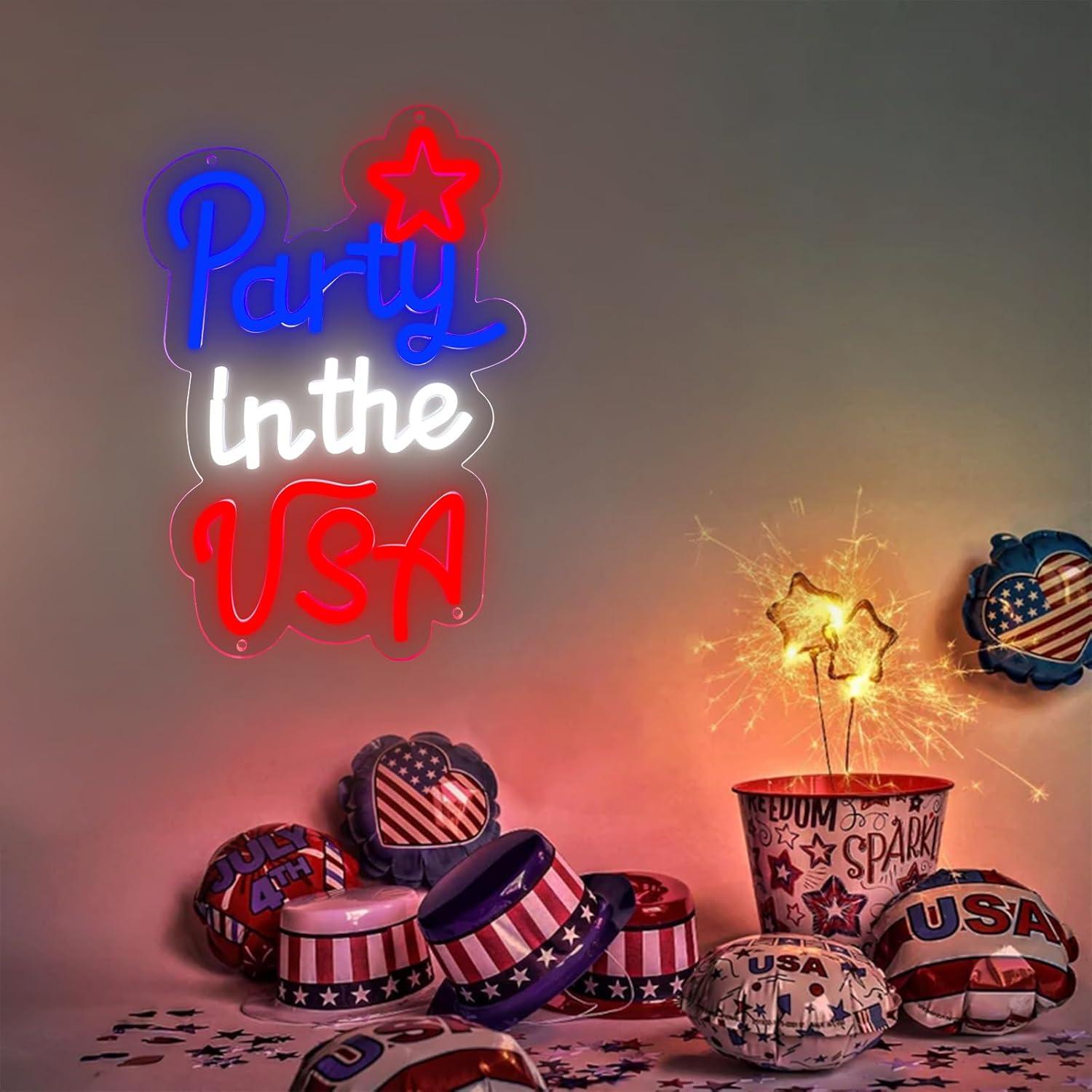 Señal de Neón Patriótica LED 4 de Julio AOOWSDX 23x33 cm