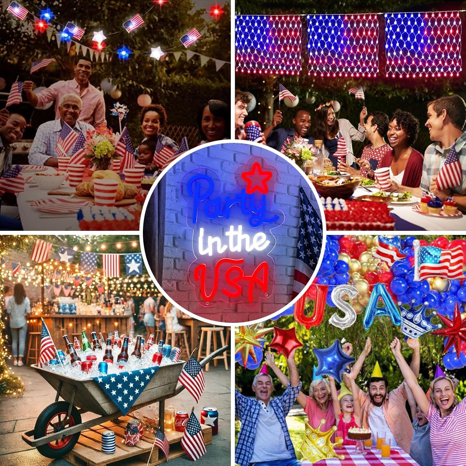 Señal de Neón Patriótica LED 4 de Julio AOOWSDX 23x33 cm