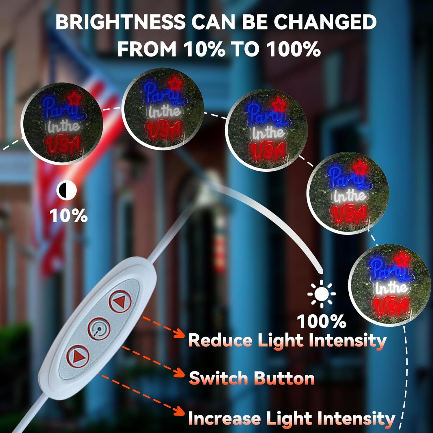 Señal de Neón Patriótica LED 4 de Julio AOOWSDX 23x33 cm