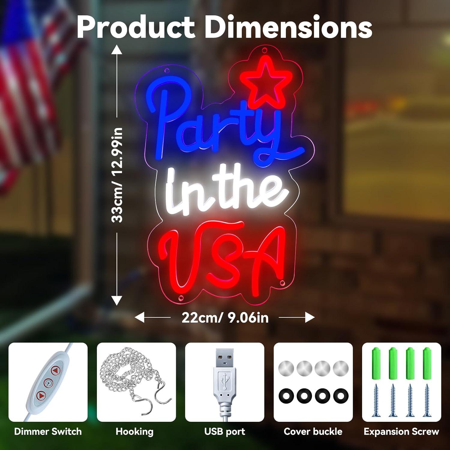 Señal de Neón Patriótica LED 4 de Julio AOOWSDX 23x33 cm