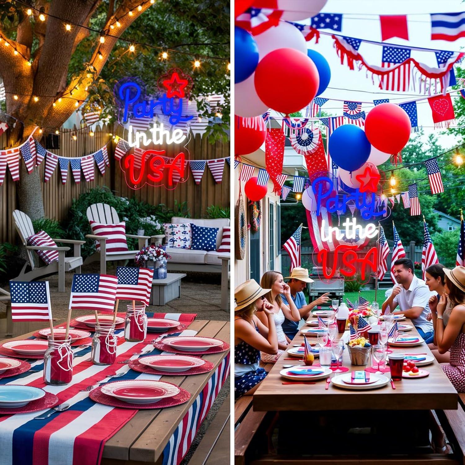 Señal de Neón Patriótica LED 4 de Julio AOOWSDX 23x33 cm