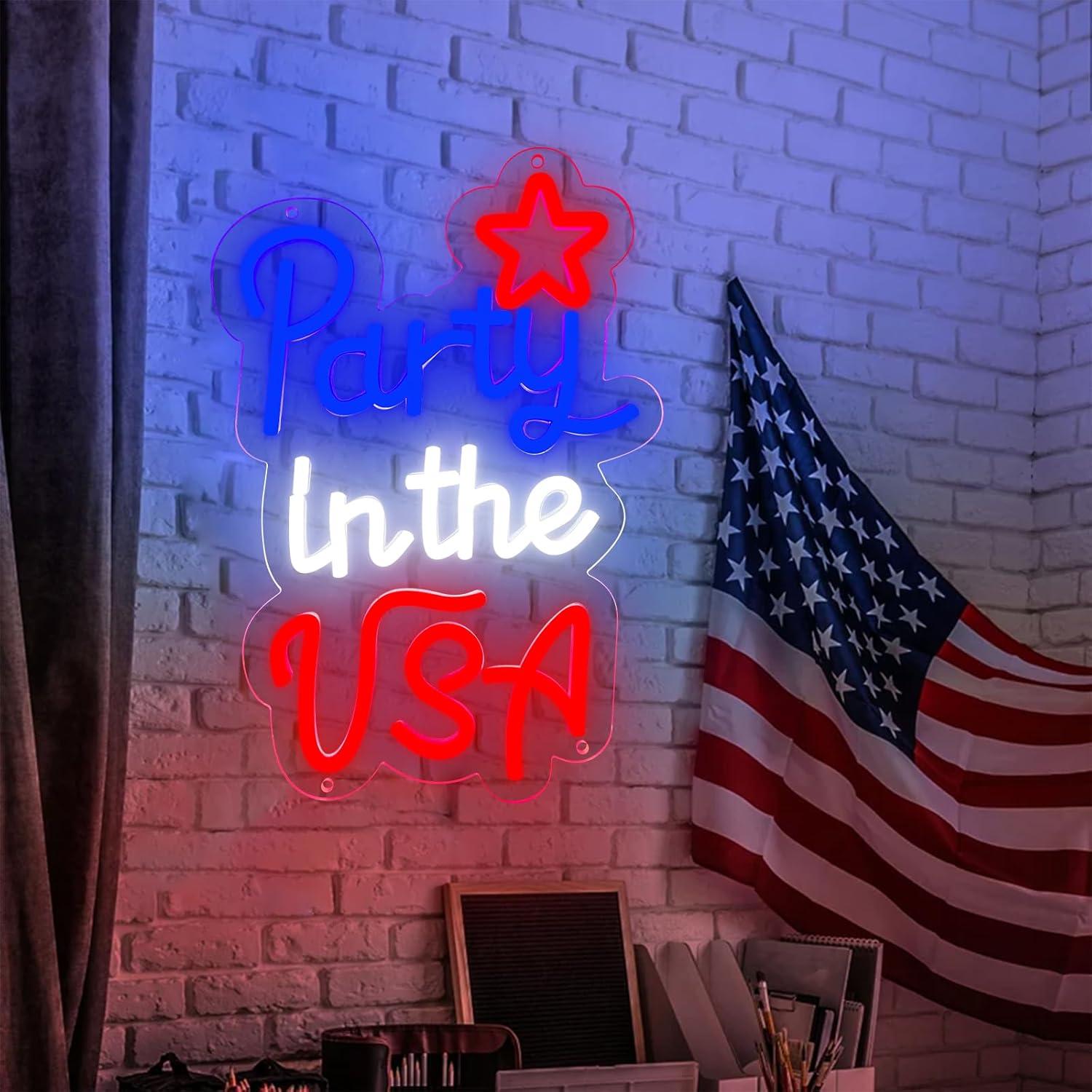 Señal de Neón Patriótica LED 4 de Julio AOOWSDX 23x33 cm