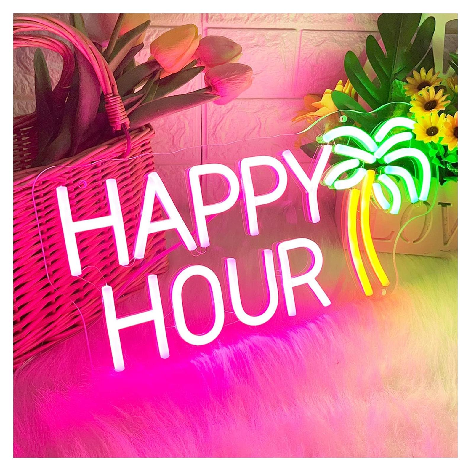 Señal de Neón HDJSIGN Hora Feliz Rosa 40x20 cm USB