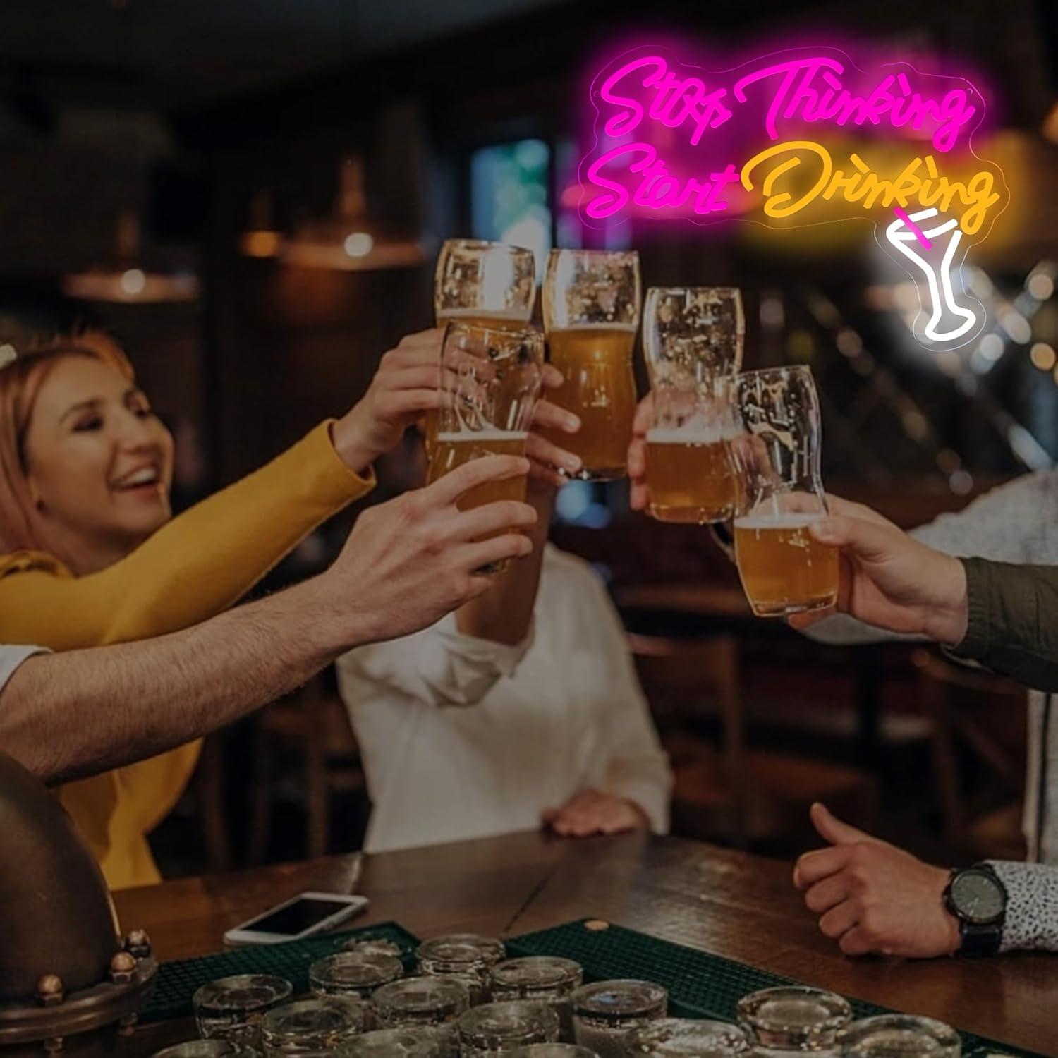 Letrero de Neón LED ASONGLIFE 'Deja de pensar, empieza a beber' 42.7x30.2cm