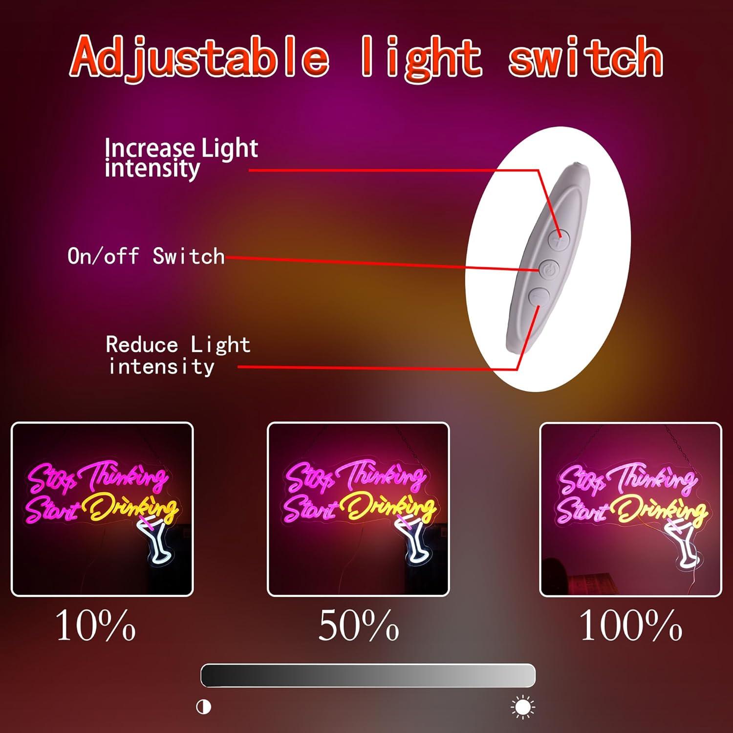 Letrero de Neón LED ASONGLIFE 'Deja de pensar, empieza a beber' 42.7x30.2cm