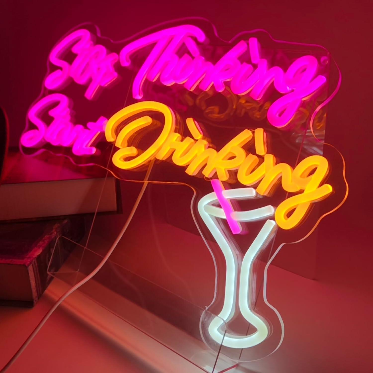 Letrero de Neón LED ASONGLIFE 'Deja de pensar, empieza a beber' 42.7x30.2cm