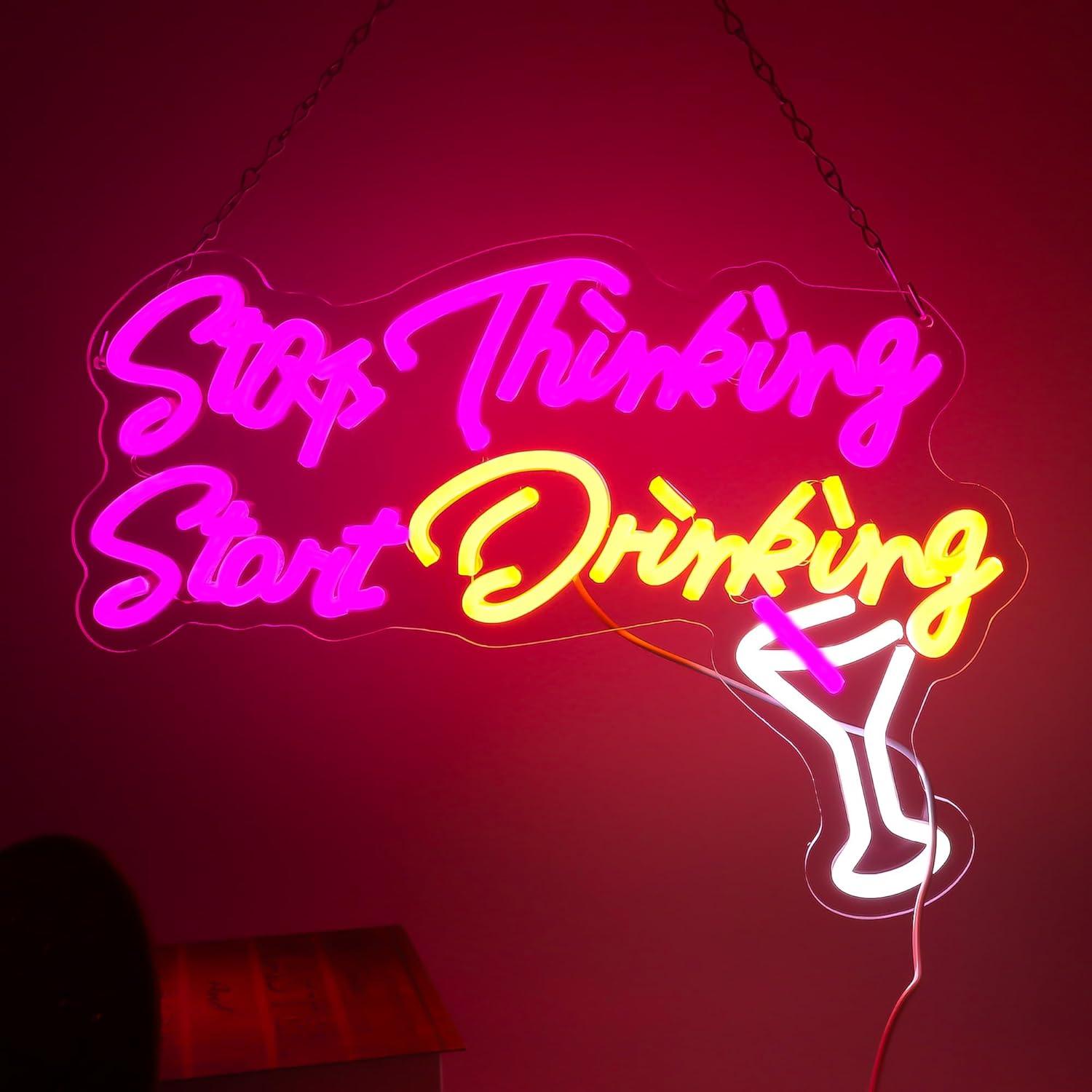 Letrero de Neón LED ASONGLIFE 'Deja de pensar, empieza a beber' 42.7x30.2cm