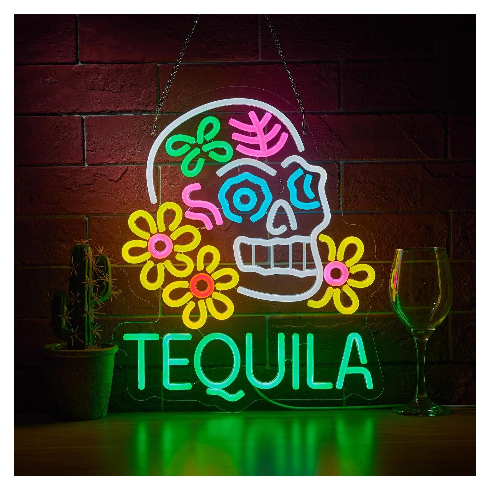 Letrero de Neón LED Tequila Roouneon 40x32cm Decoración Bar