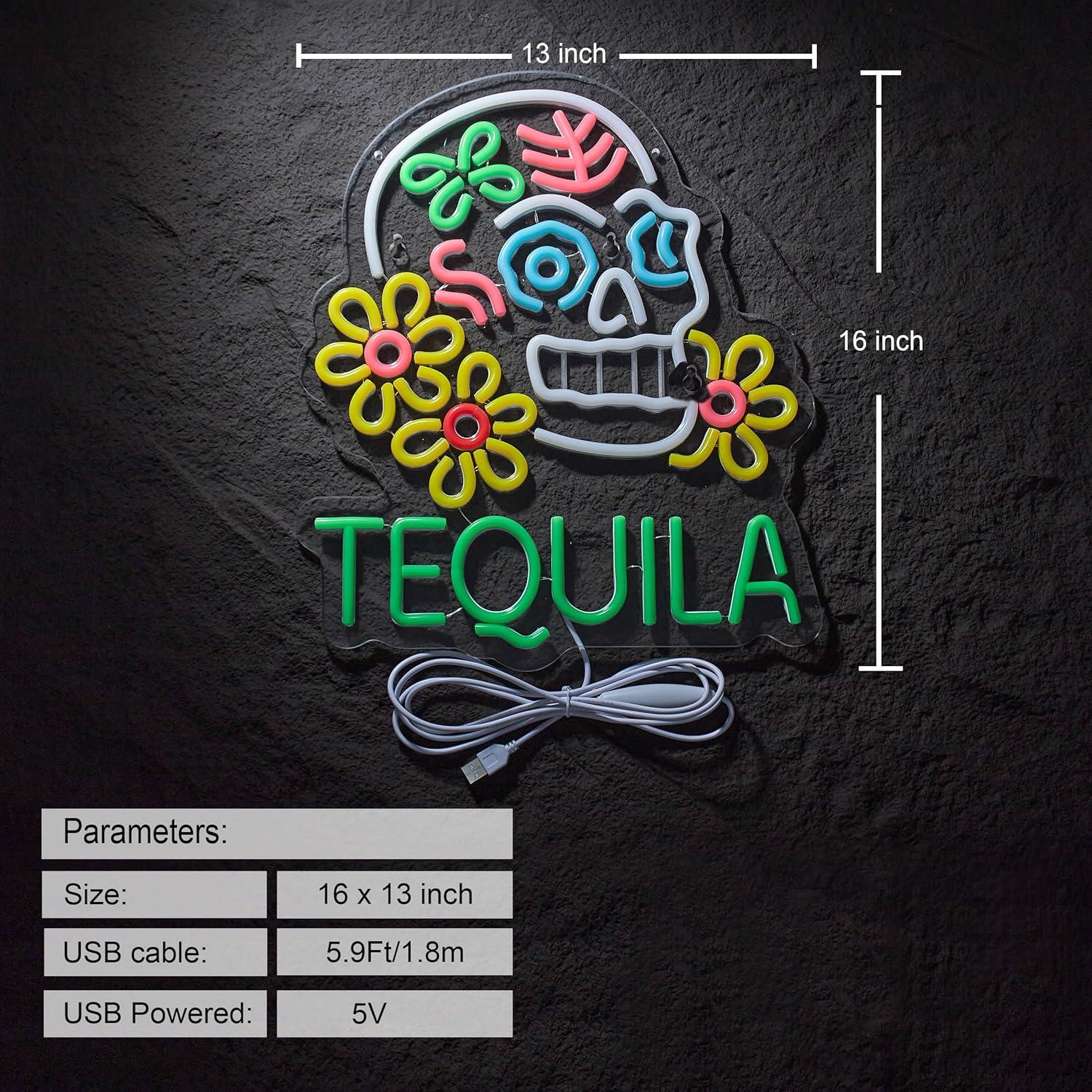 Letrero de Neón LED Tequila Roouneon 40x32cm Decoración Bar