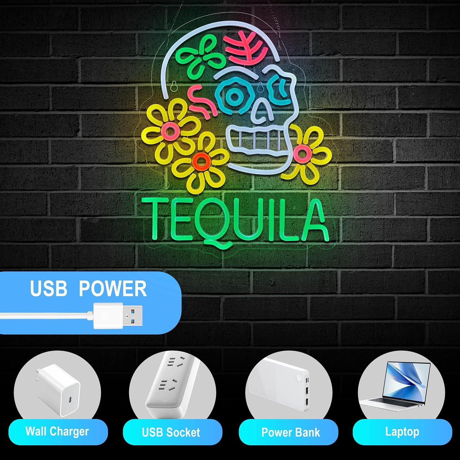 Letrero de Neón LED Tequila Roouneon 40x32cm Decoración Bar
