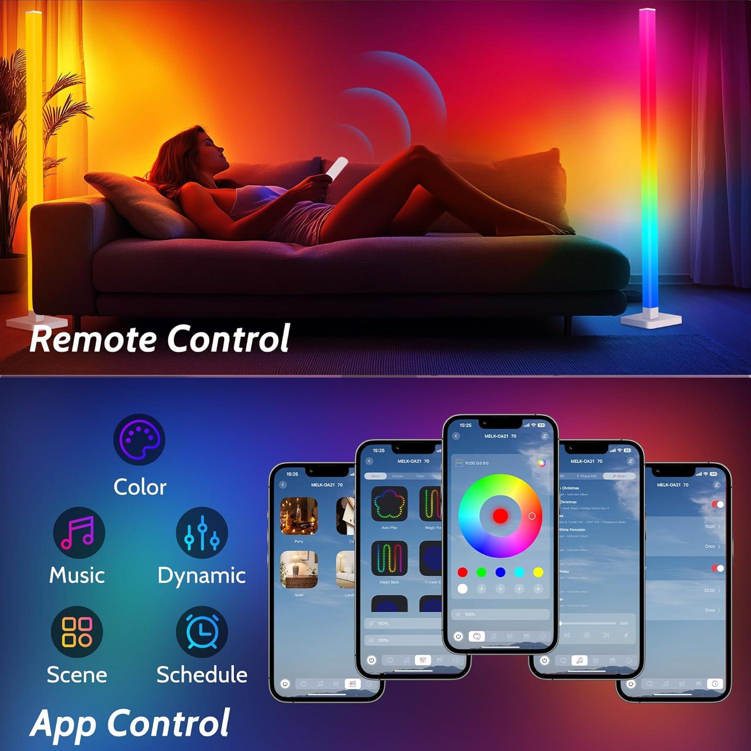 Lámpara de Pie RGB Flupuro 1 Paquete con Sincronización de Música