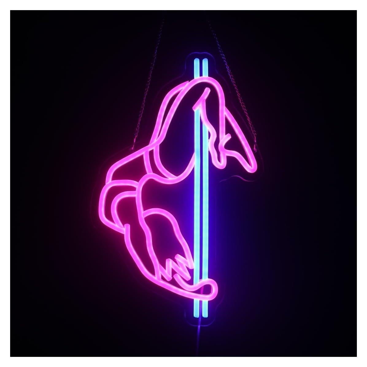 Cartel de Neón LED QiaoFei Chica Bailando en el Poste 39x24cm