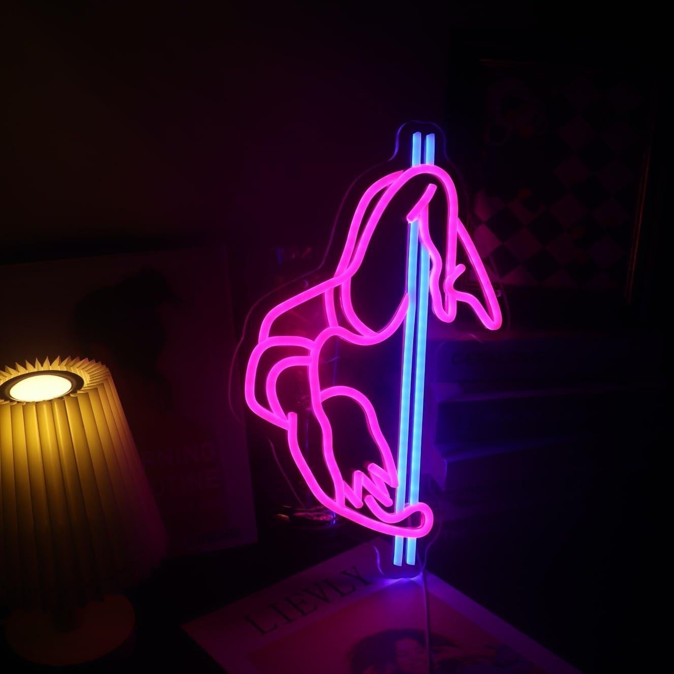 Cartel de Neón LED QiaoFei Chica Bailando en el Poste 39x24cm