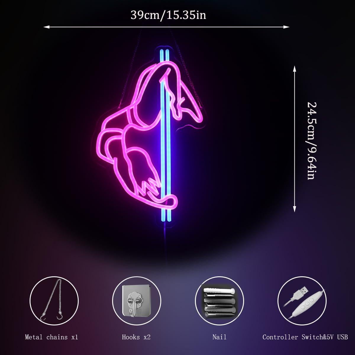 Cartel de Neón LED QiaoFei Chica Bailando en el Poste 39x24cm