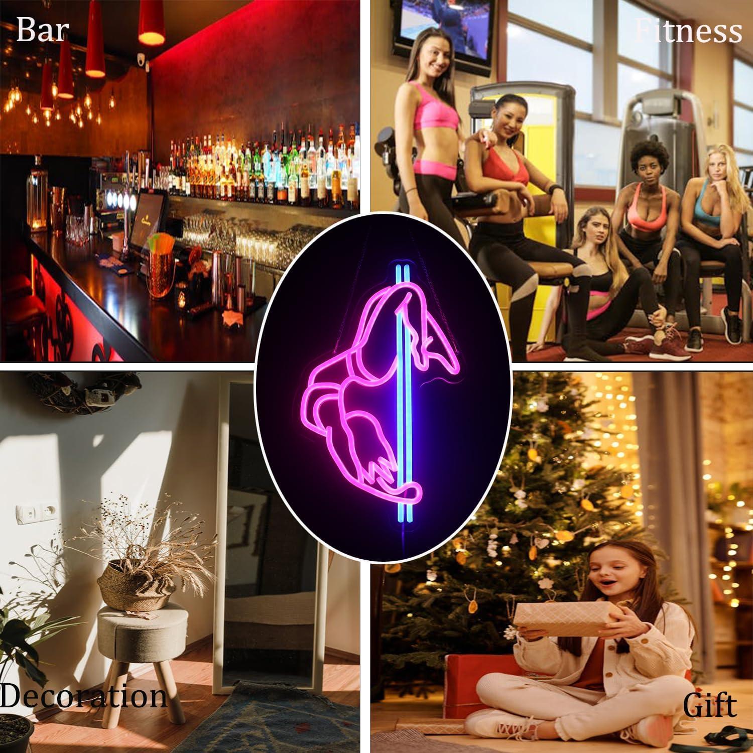 Cartel de Neón LED QiaoFei Chica Bailando en el Poste 39x24cm