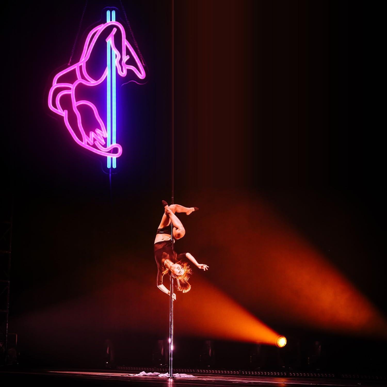 Cartel de Neón LED QiaoFei Chica Bailando en el Poste 39x24cm