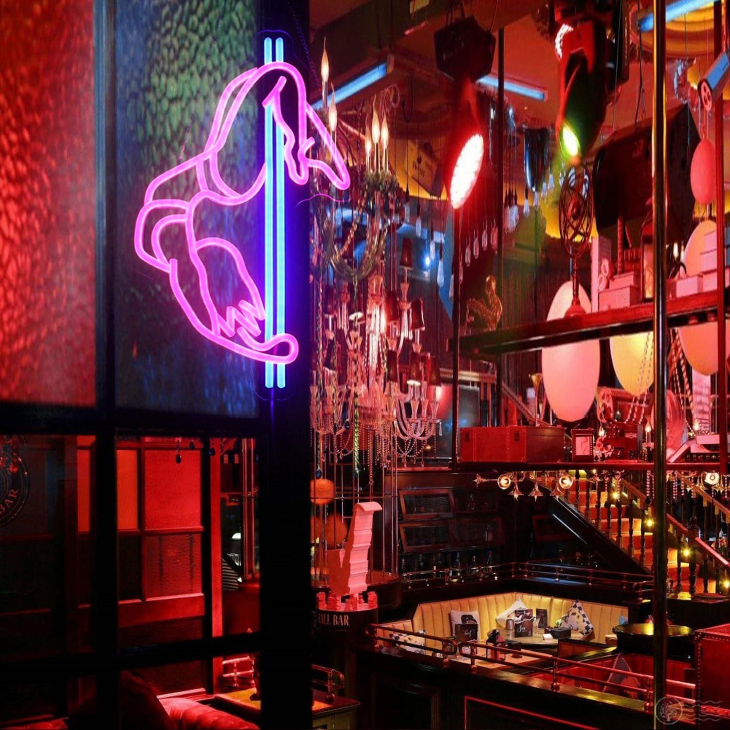 Cartel de Neón LED QiaoFei Chica Bailando en el Poste 39x24cm