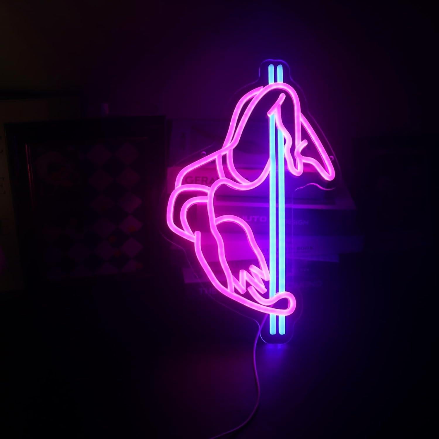 Cartel de Neón LED QiaoFei Chica Bailando en el Poste 39x24cm