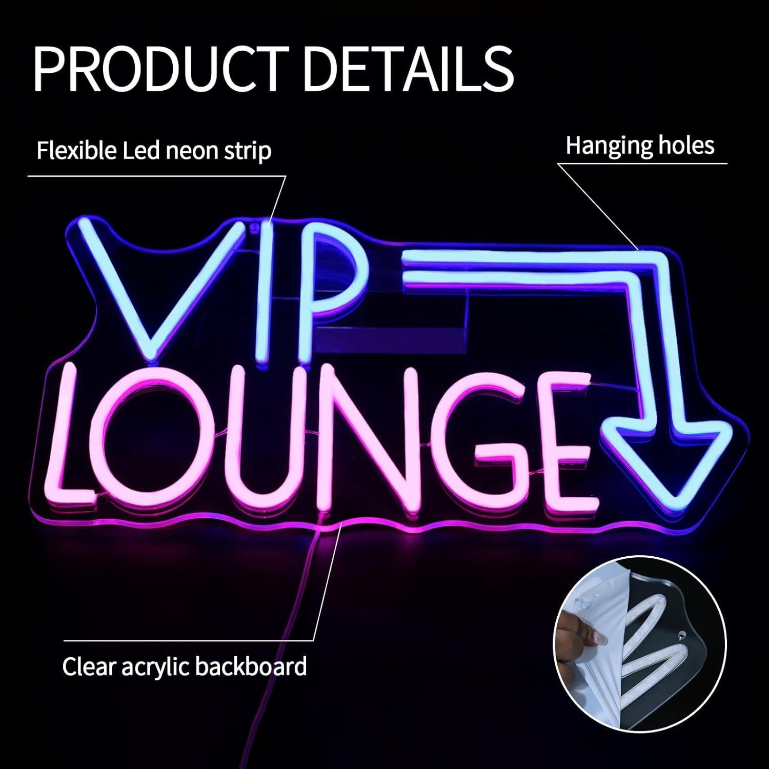 Cartel de Neón LED Virlusy VIP Lounge Dimmable 43.5x30.2cm