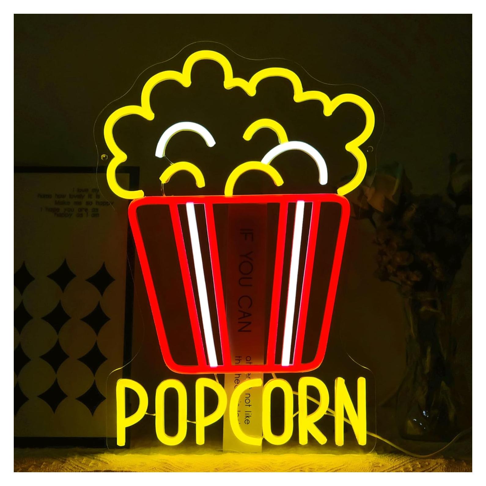 Letrero de Neón LED Virlusy Palomitas Decoración Cine 44.3x33.4cm