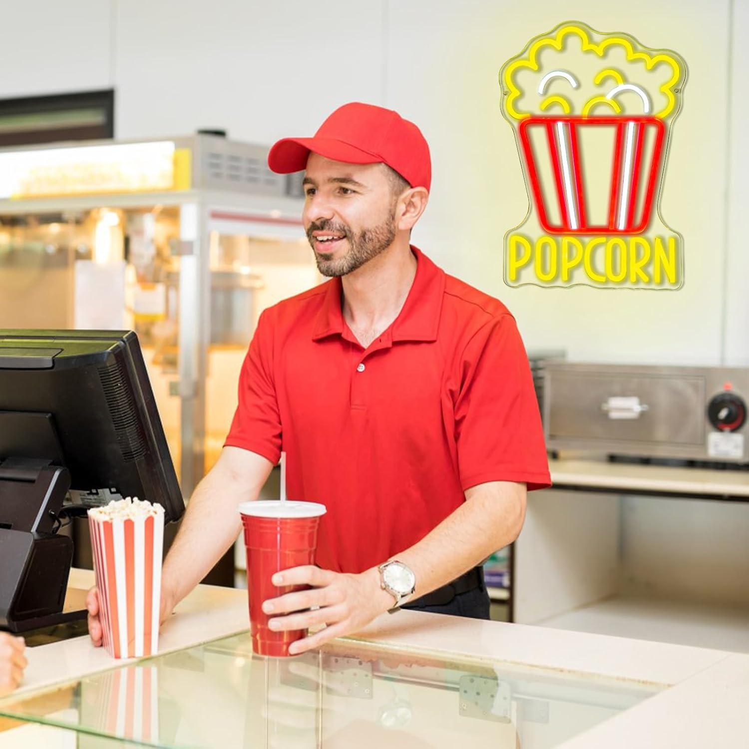 Letrero de Neón LED Virlusy Palomitas Decoración Cine 44.3x33.4cm