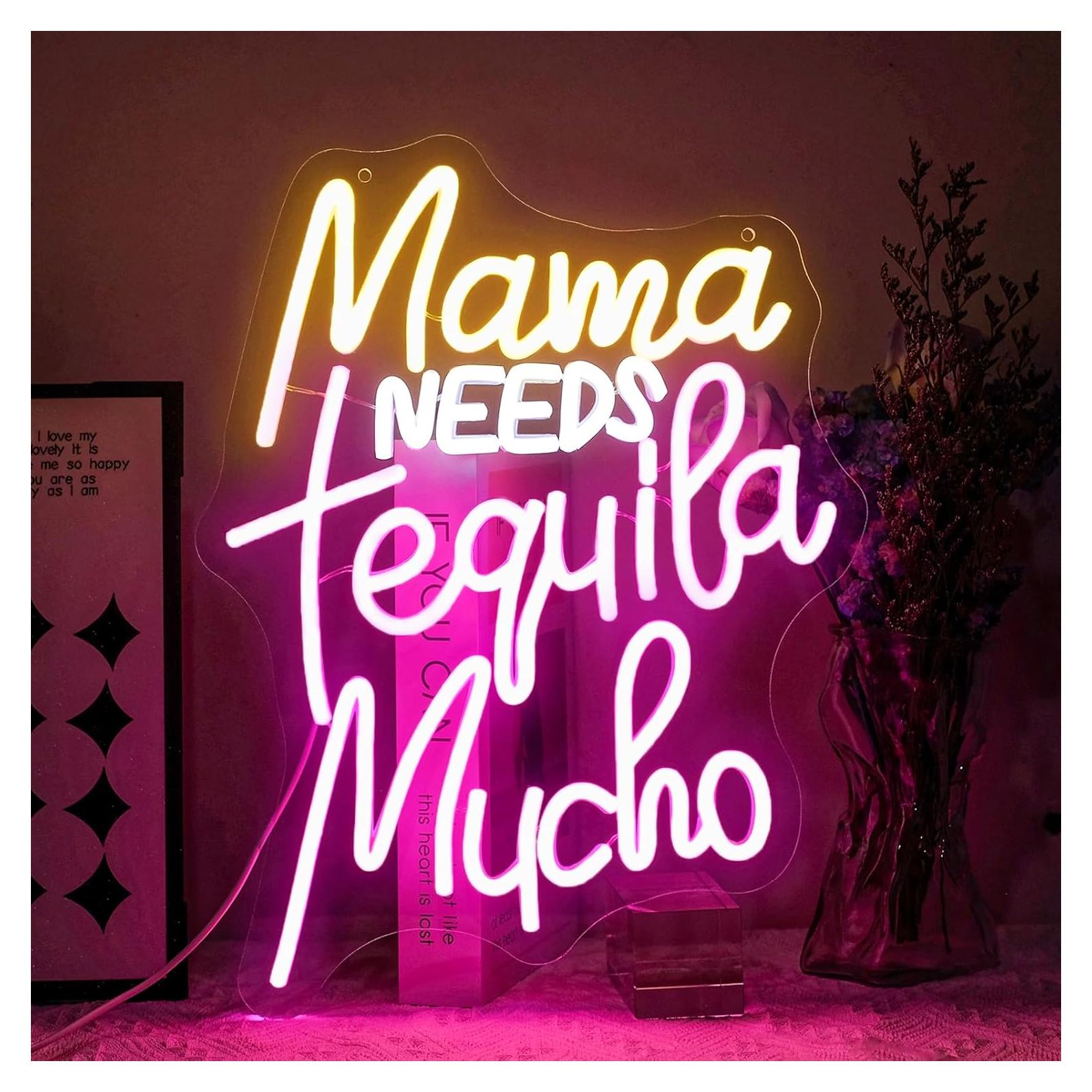 Letrero Neón LED 'Mama Necesita Tequila' Virlusy 43x30cm