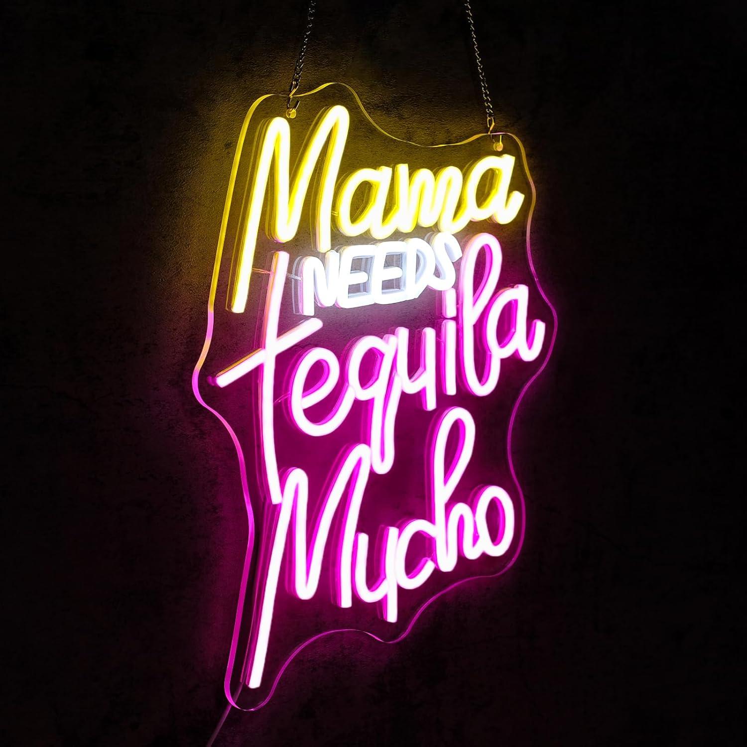 Letrero Neón LED 'Mama Necesita Tequila' Virlusy 43x30cm