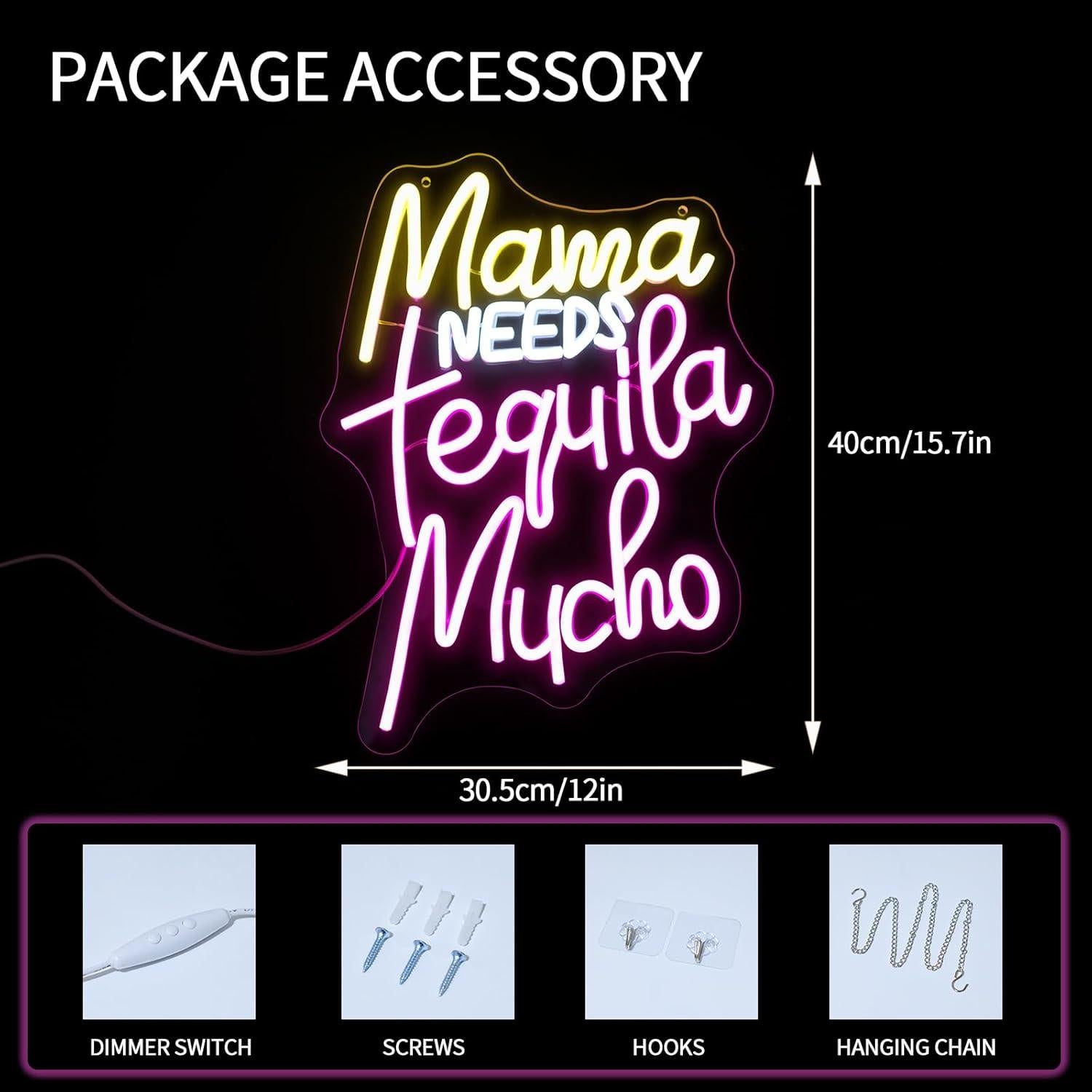 Letrero Neón LED 'Mama Necesita Tequila' Virlusy 43x30cm