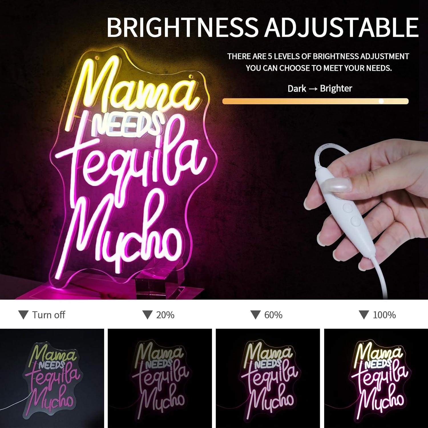 Letrero Neón LED 'Mama Necesita Tequila' Virlusy 43x30cm