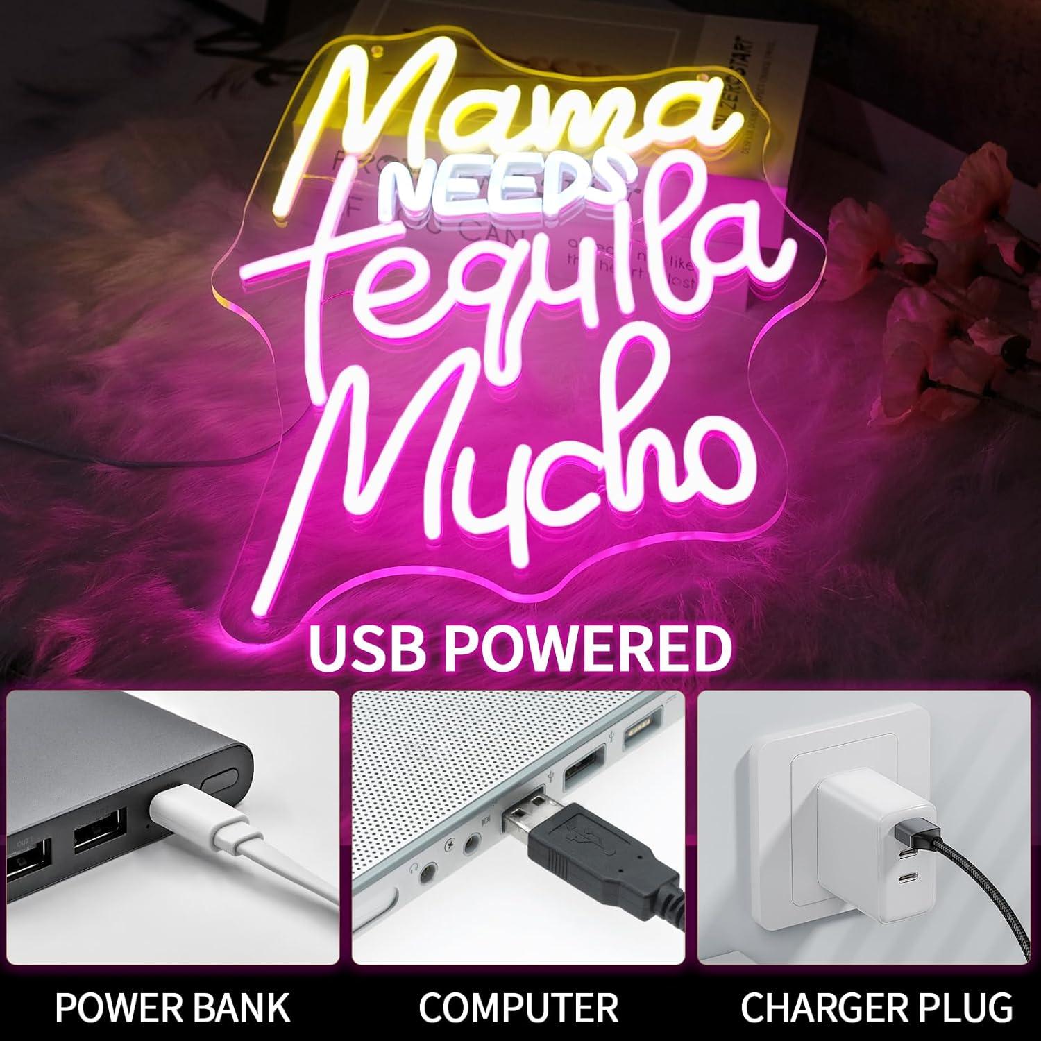 Letrero Neón LED 'Mama Necesita Tequila' Virlusy 43x30cm