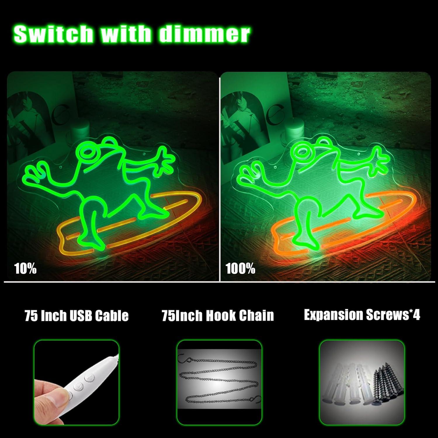 Luz de Neón LED Rana Surfista LeDigPig 38.6x32.5cm Regulable