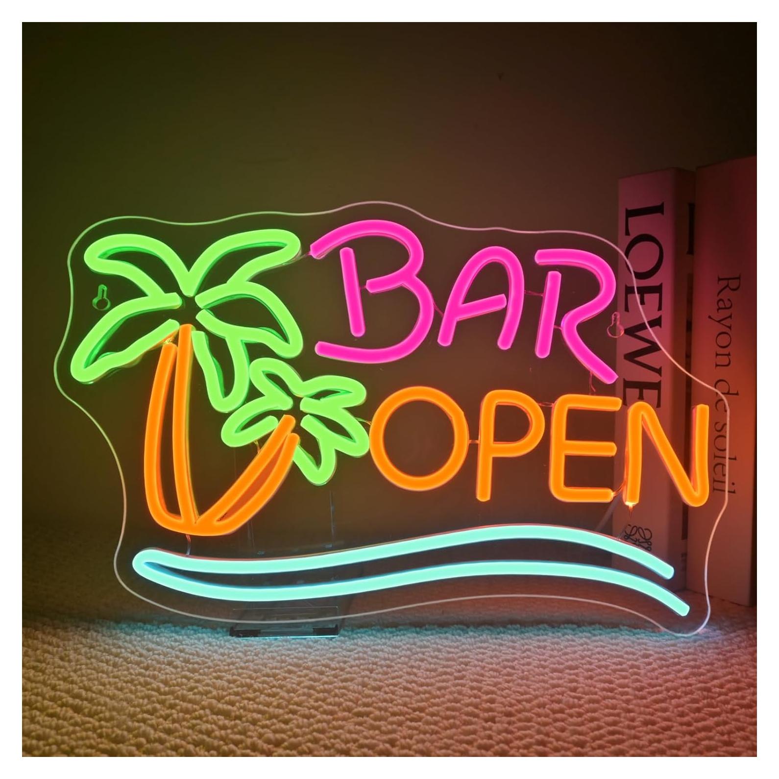 Letrero Neón Abierto Ineonlife Palma de Coco 38x24 cm LED