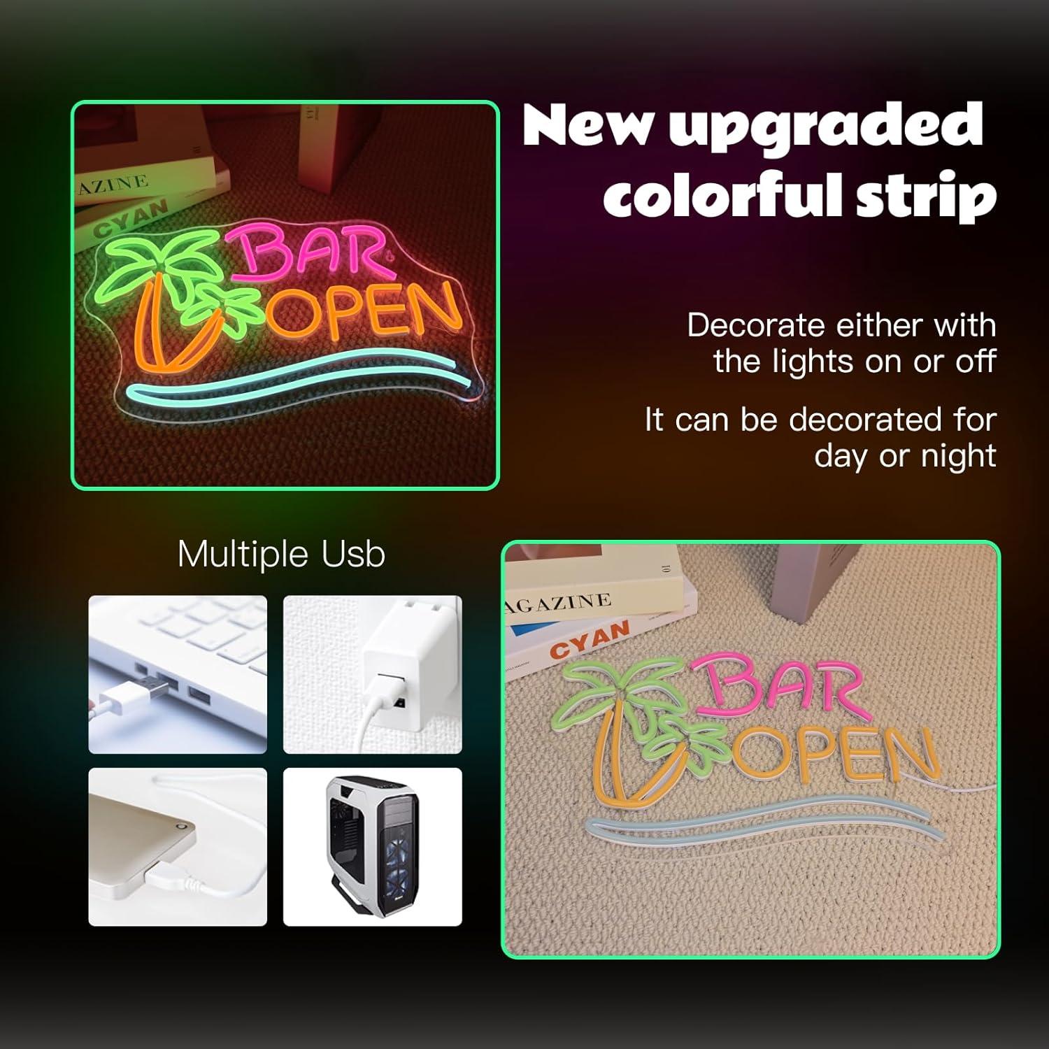 Letrero Neón Abierto Ineonlife Palma de Coco 38x24 cm LED