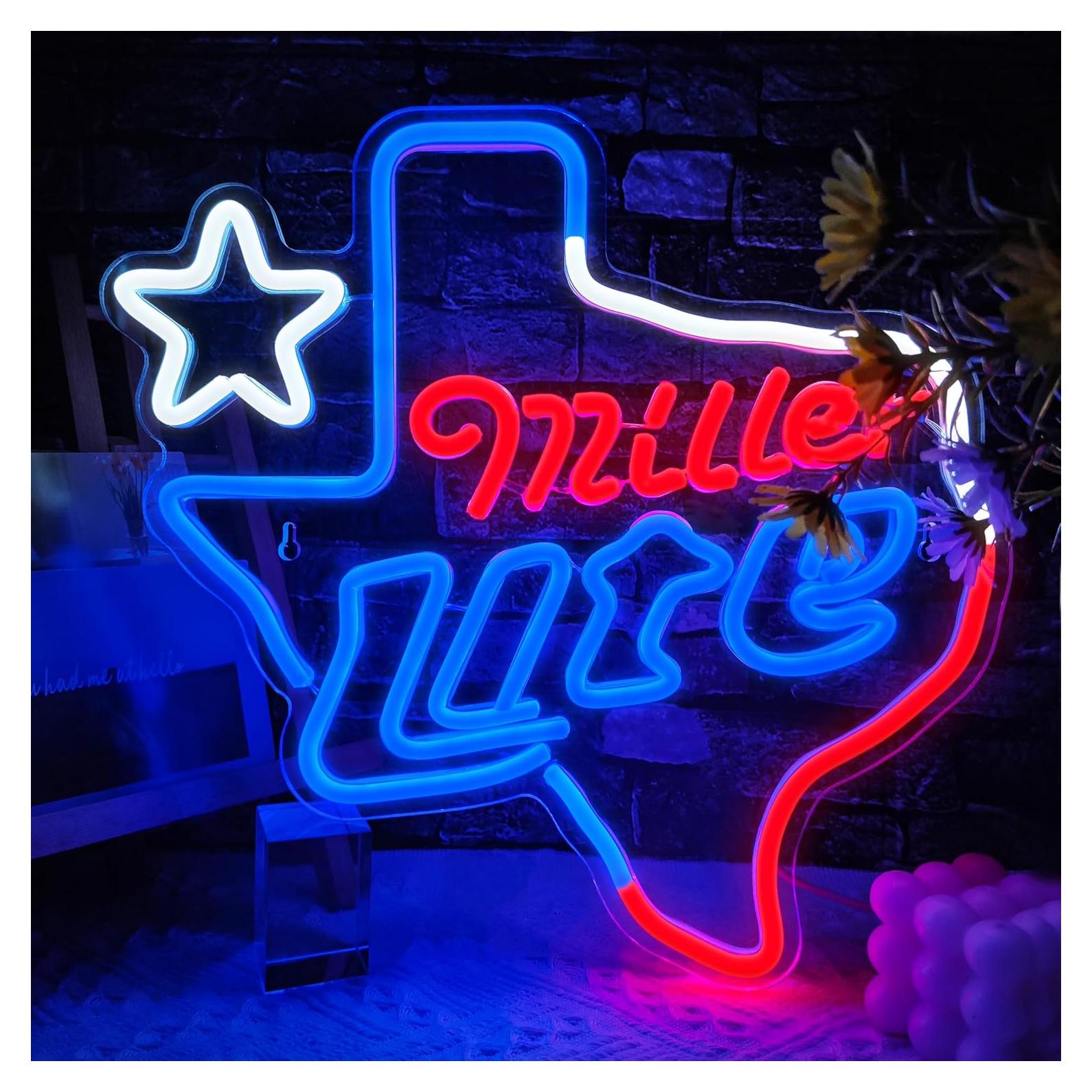 Luz de Neón de Cerveza Texas Miller Lite Regulable USB