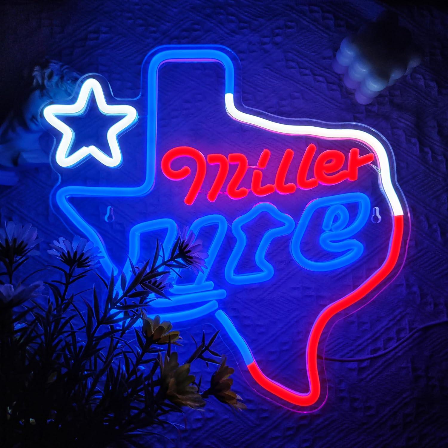 Luz de Neón de Cerveza Texas Miller Lite Regulable USB