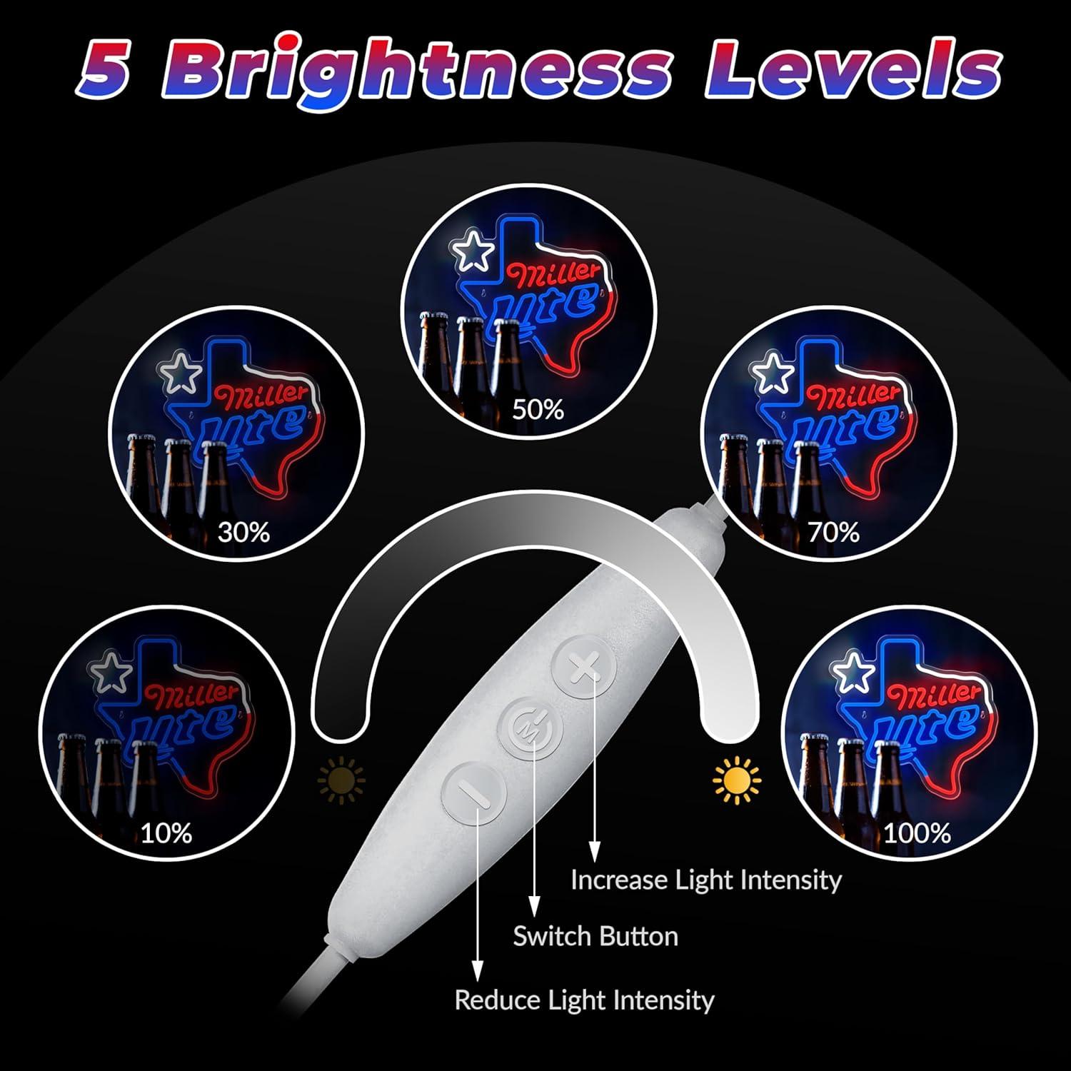 Luz de Neón de Cerveza Texas Miller Lite Regulable USB
