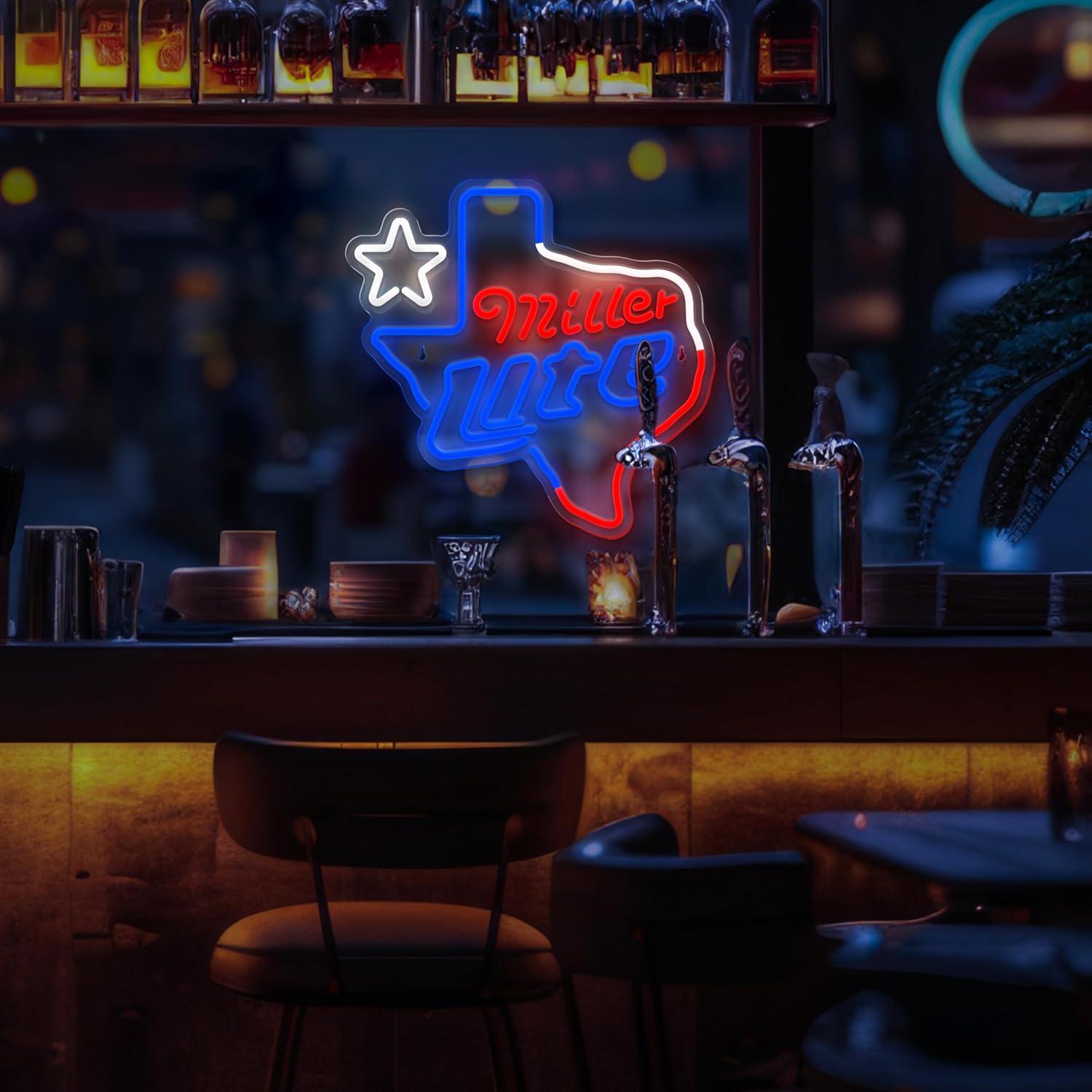 Luz de Neón de Cerveza Texas Miller Lite Regulable USB